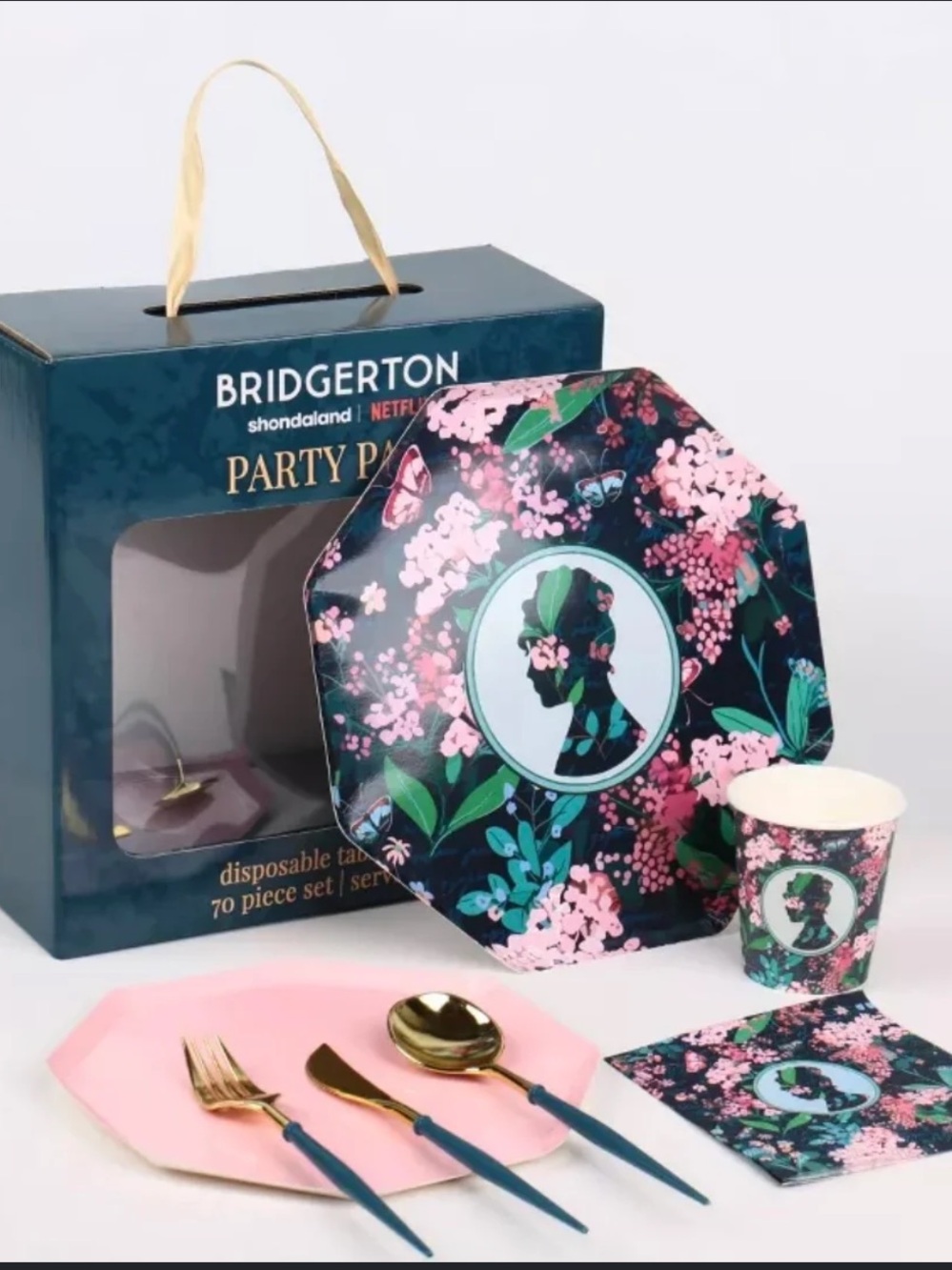 NIB 2 SETS OF Bridgerton Party Pack Disposable Tableware Each  Set 70 Pieces